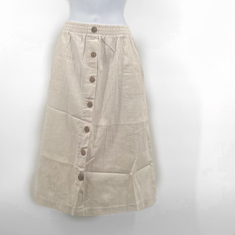 Vintage Cricket Lane Button Front Skirt | Neutral Linen Style Midi Skirt Size 16